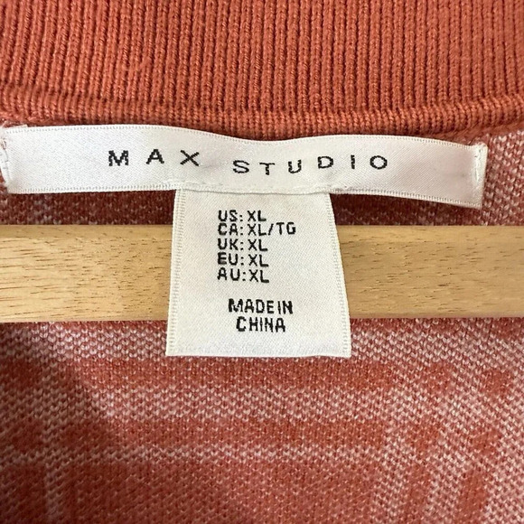 Max studio Pumpkin Spice Orange Sweater Plaid Shirt Collar Women’s sz XL Classic - Picture 6 of 7